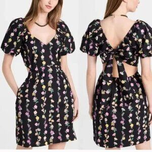 Banjanan Julia Folk Floral Onyx Cotton Poplin Mini Sundress Black, Size M